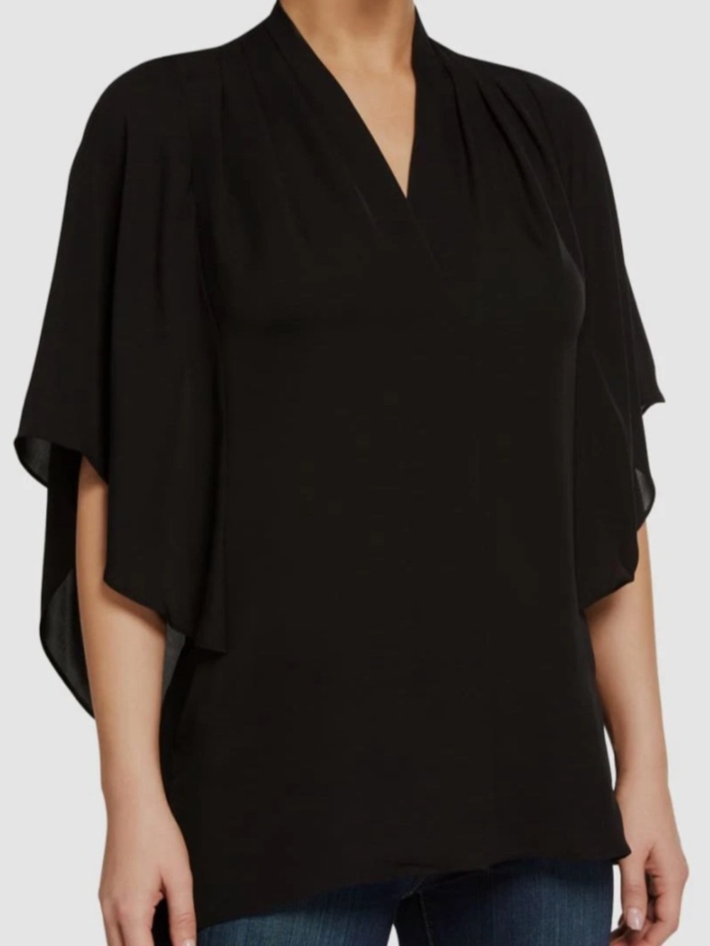 Kobi Halperin Black V-Neck Flutter Sleeve Blouse